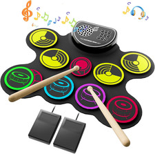 Roll-Up Electronic Drum Set with Pedals, Sticks, and Built-In Speaker