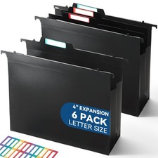 Plastic High Capacity Hanging File Folders, Letter Size, 4" Expanding Accordi...