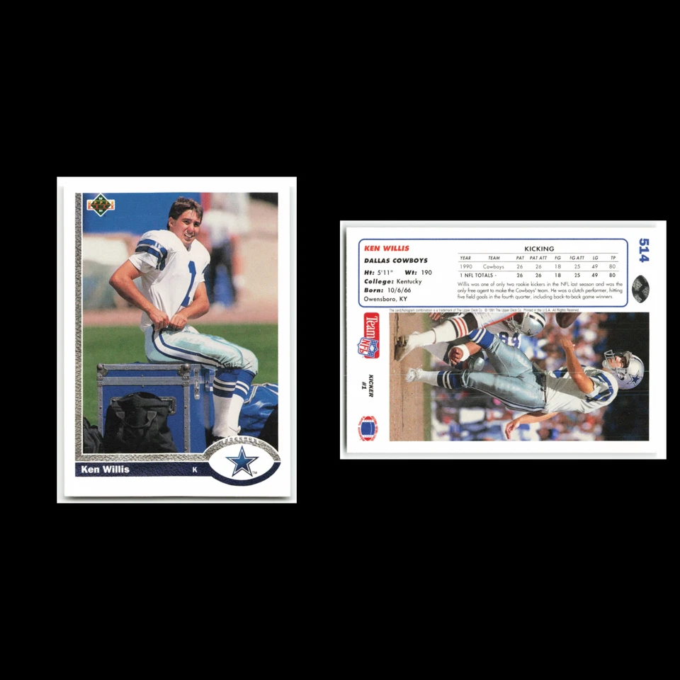 Ken Willis #514 1991 Upper Deck Dallas Cowboys Football Card NFL NM - Image 3 of 3