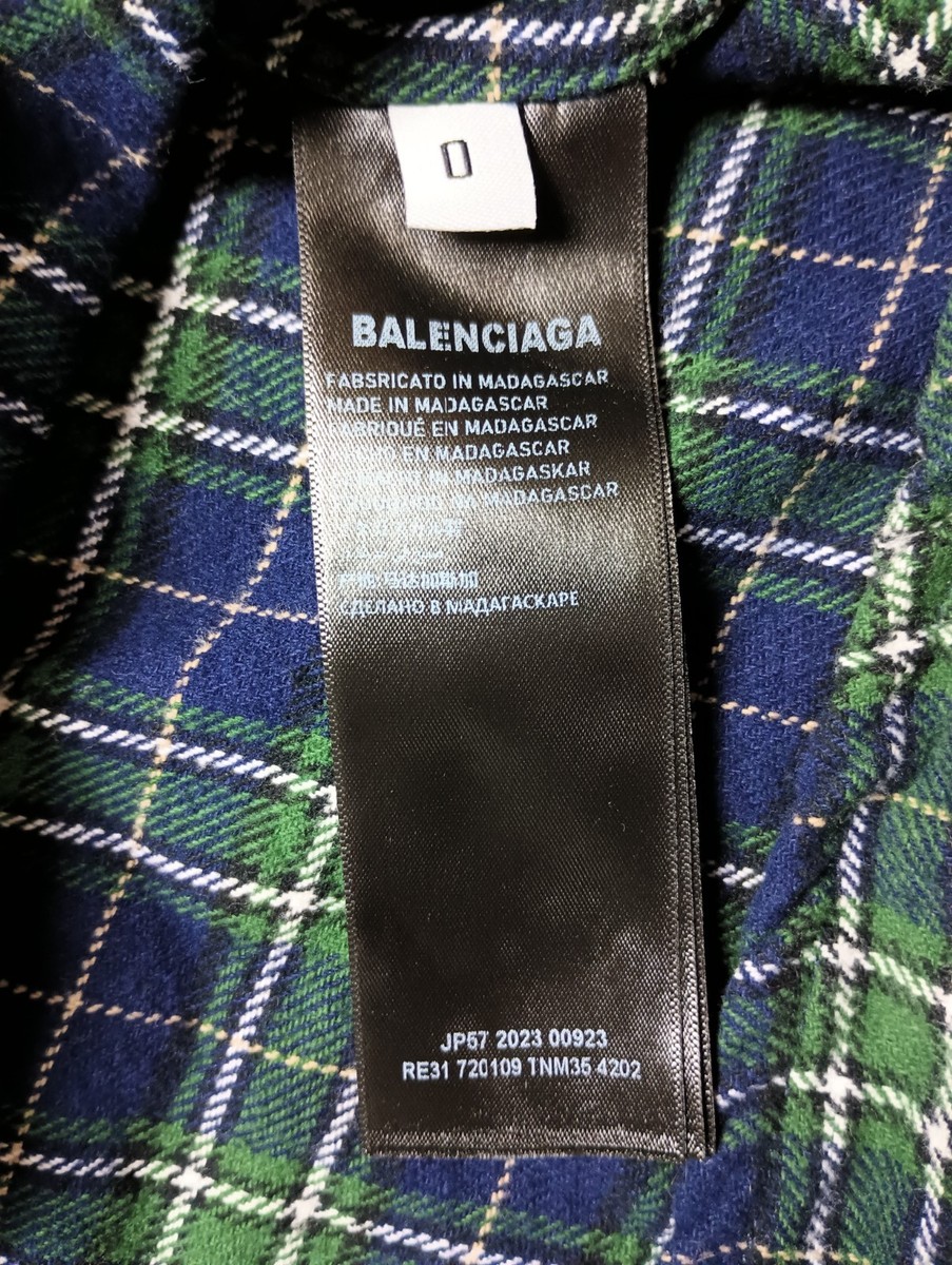 BALENCIAGA Check Flannel Hooded Shirt Logo Embroidered 2023 blue