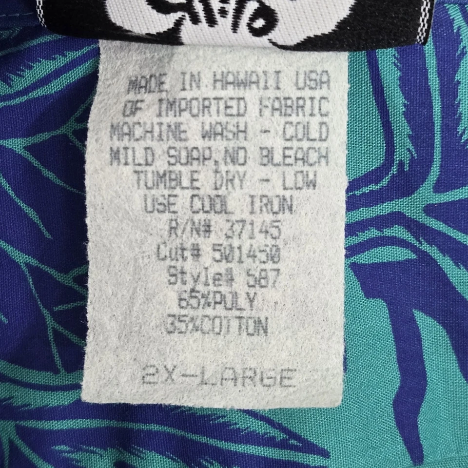 VINTAGE Hilo Hattie Men Button Up Shirt 2XL Blue Floral Hawaiian Shirt 70s 80s - Image 3 of 4