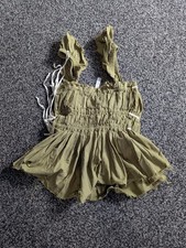 Free People Ruched Top Small Olive Green Tiered Corset Style Cottagecore Boho