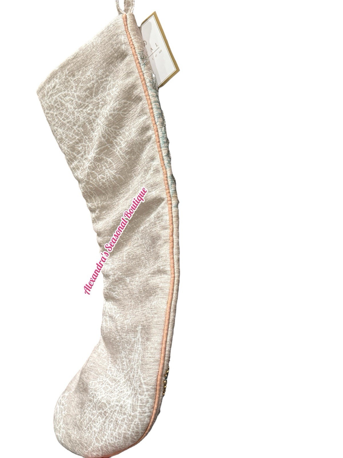 Coastal Beach Christmas Stocking Coral Sea Turtles Santa Hat Beaded Blue 22“ New