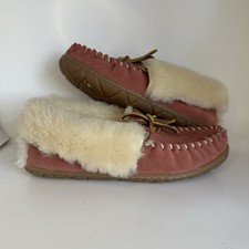 L.L. Bean Wicked Good Red Moccasin Slippers Australian Lamb Shearling SZ 6 Slip
