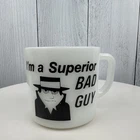 Vtg I'm A Superior Bad Guy I Had A Bad Idea Cup Anchor Hocking Milk Glass Mug