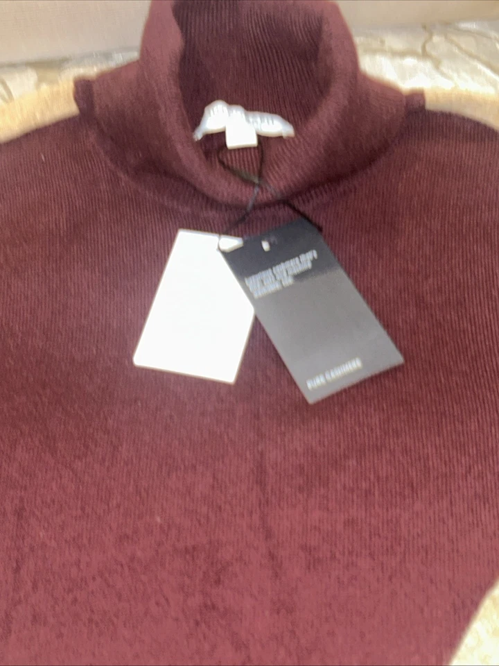 Ladies Pure Cashmere Polo Neck Size 16 Burgundy/camel Autograph Bnwt - Image 3 of 4