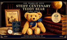 Steiff Centenary Teddy Bear 1902-2002, 17 in, Blond Plush with Working Growler.