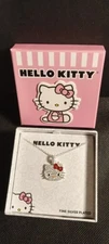 Hello Kitty Fine Silver Plated With Rhinestone Necklace New