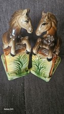 Vintage 1950s Ceramic Horse Bookend Statues Good Condition See All Photos