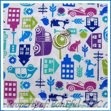 BonEful FABRIC FQ Cotton Quilt Baby Boy Blue House City Cat Bird Bike Car Flower