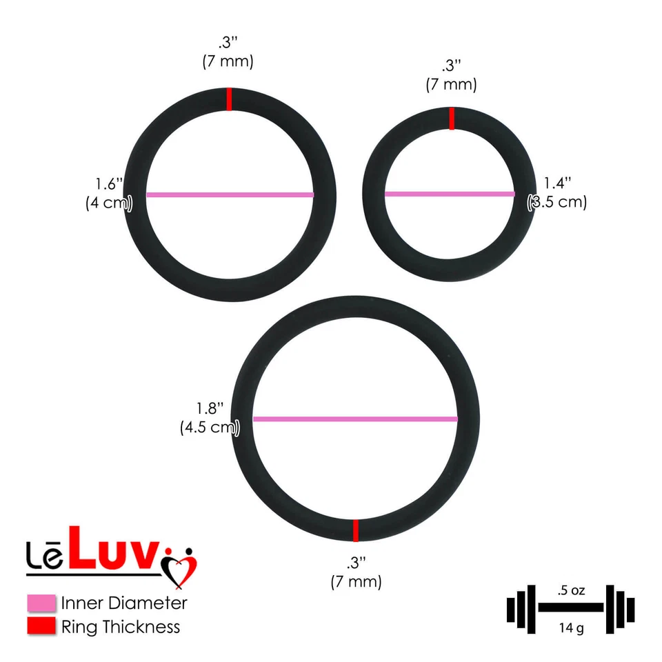LeLuv Flat Inside Cock Ring 3-Pack Constriction Penis Rings for Men - Image 3 of 3