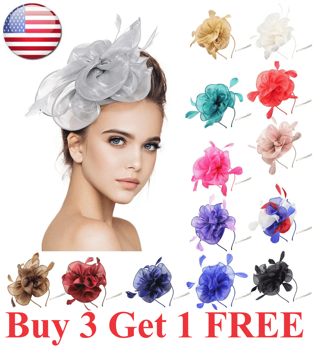 7525 Women Fascinators Hats Flower Mesh Feathers With Headband And Clip Tea Fascinators Hat Flower Mesh Ribbons Feathers on a Headband  main image 4