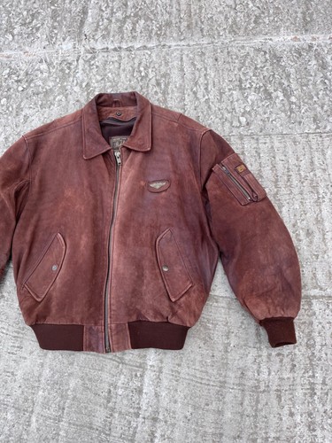 Vintage 90s Men's Redskins Type B32 Brown Leather Pilot Jacket, Biker Military - Picture 2 of 13