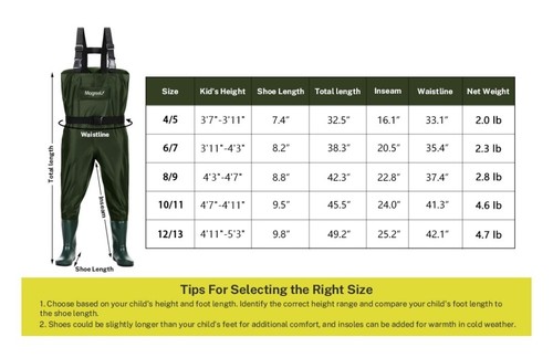 Magreel Kids Chest Waterproof Nylon Waders with Boots Fishing hunting US 4T/ 5T - Picture 11 of 11