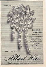 Vintage Costume Jewelry - Albert Weiss - Rhinestone Pin - Dress Circle - 1953 AD