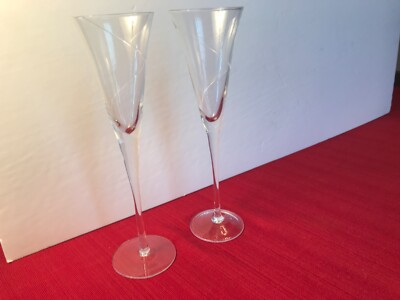 Champagne Trumpet flutes tall curved line Fine pair 10 3/4 high FREE SHIP!