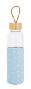 Glass Water Bottle with Blue Silicone Sleeve  18.6 fl oz FREE SHIPPING!