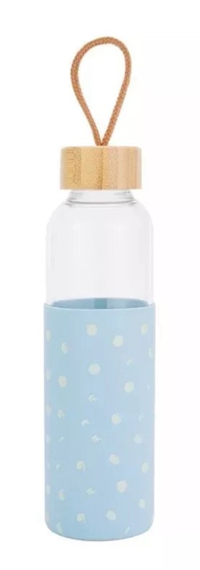 Glass Water Bottle with Blue Silicone Sleeve  18.6 fl oz FREE SHIPPING!