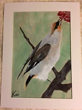 White Bird Eating Fruit Watercolor Painting Original