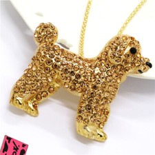 Fashion Women Champagne Cute Dog Puppy Crystal Pendant Chain Necklace