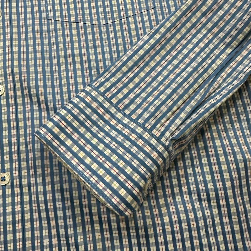 Bugatchi Uomo Shirt Mens L Multicolor Plaid Flip Cuff Geometric Office - EUC - Image 2 of 4