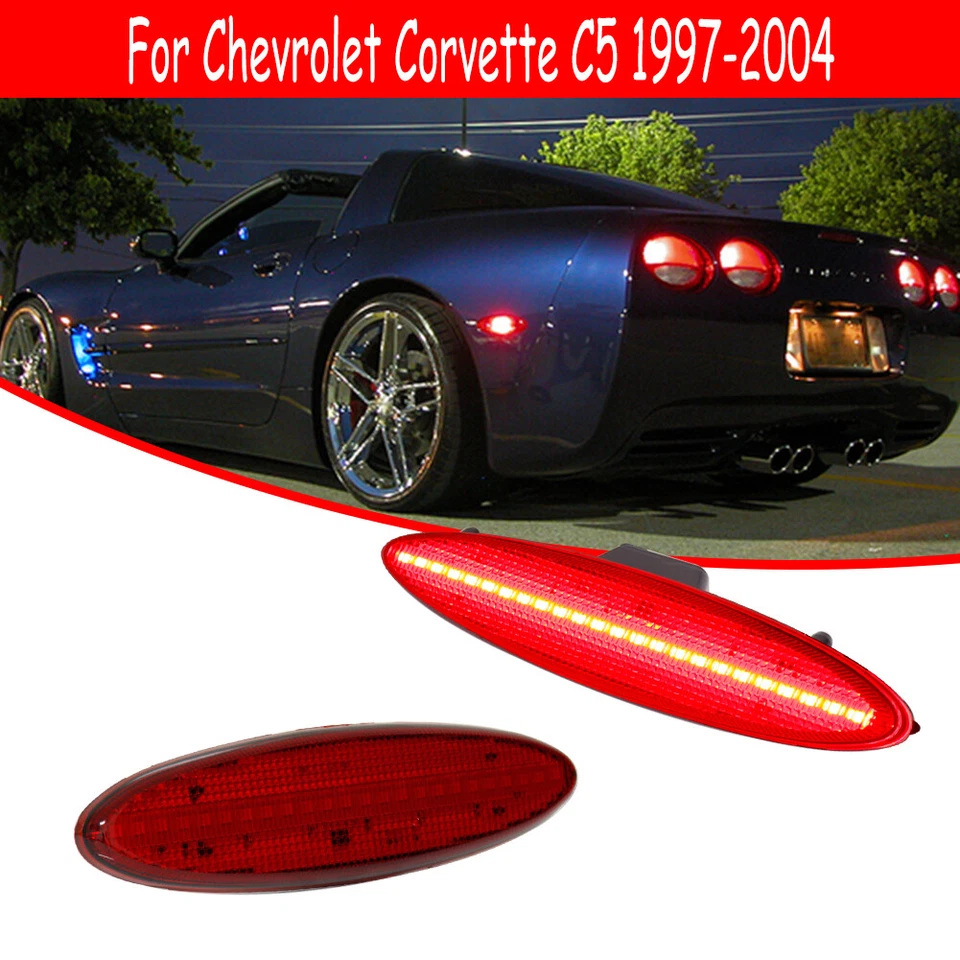 Luces de señalización laterales LED de lente roja para guardabarros trasero para Chevrolet Corvette C5 1997-2004 Foto 2 de 4