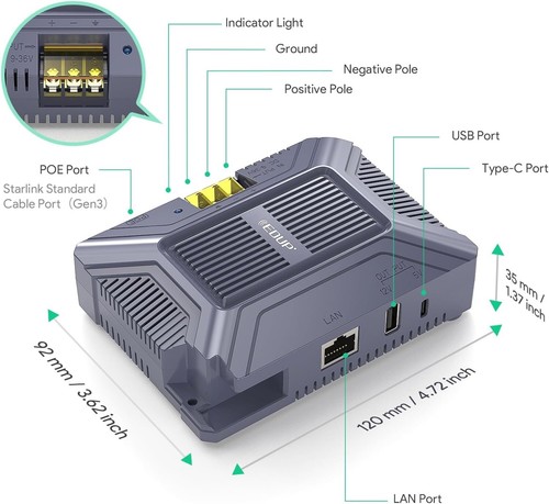 Starlink Gen 3 Injecteur PoE, 200W 5 en 1 GigE Protection Passive et ESD - Photo 3/9