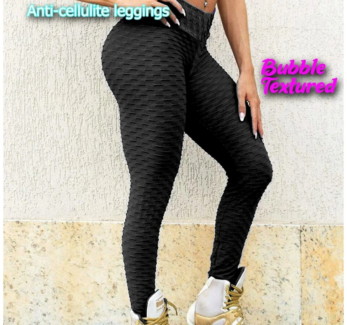 Women Honeycomb Anti Cellulite Waffle Leggings, High Waist Yoga Pants Bubble