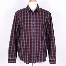 UntuckIt Cotton Red/Navy Plaid Button Up Collared Dress Shirt - SZ L