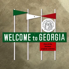 Welcome to Georgia highway road sign state line 1950s thirteen colonies 20x16