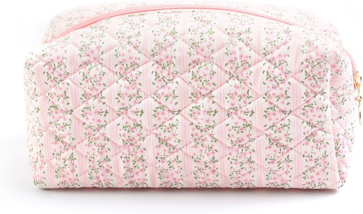 Quilted Floral Coquette Makeup Bag Large Travel Pouch-image