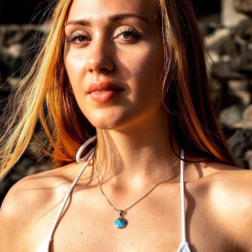 Hawaii Blue Fire Opal Shell Necklace pendants Silver Filled For Women Girls - Picture 7 of 8
