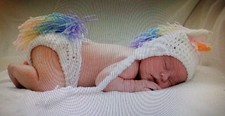 CROCHET BABY UNICORN HAT DIAPER COVER SET knit infant toddler beanie photo prop