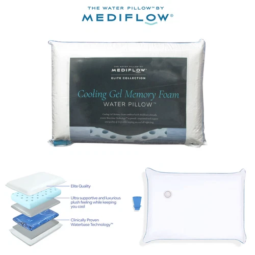 Mediflow Elite Premium Fiber Cooling Gel Memory Foam Water Pillow 44 x 66 cm