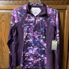 Women s Tek Gear 1/4 Zip Pullover Size L Purple With Multi Colored Design NWT