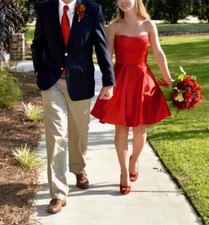 SHERRI HILL RED Dress SZ 0 UNALTERED SpArKLiNg BEAD-STUDDED