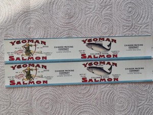 2 Yeoman Brand Salmon Columbia River Vintage Can Labels Chinook Packing Company