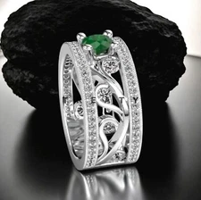 Emerald Round Cut Gemstone With 925 Sterling Silver Ring For Men's #506