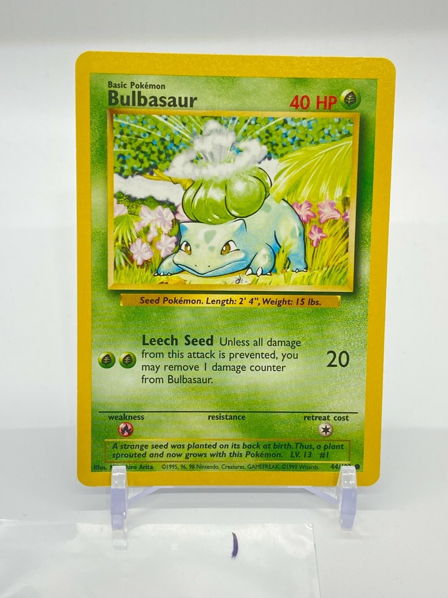1999 bulbasaur pokemon card value Topps PSA 7 [GG] Leech Seed (20) Unless all damage from this attack is prevented 1999 Pokemon Base Set 1st