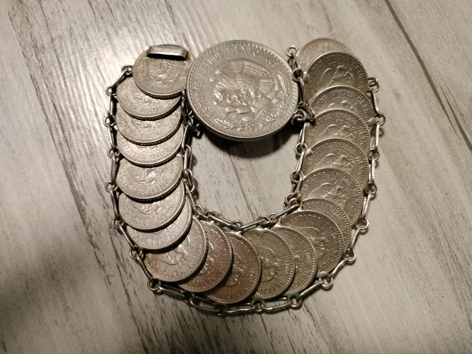 pulseras mujer monedas plata  estados unidos mexicanos - Imagen 2 de 2