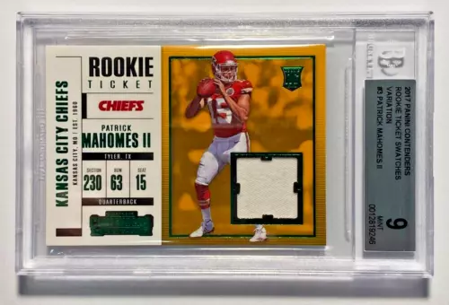 2017 Panini Contenders #SW-3 PATRICK MAHOMES RC Rookie Swatches VARIATION BGS 9