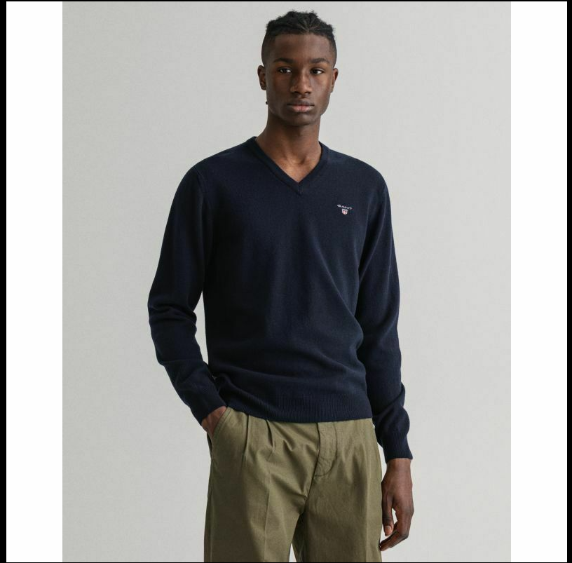 Gant Mens Super Fine Lambswool Blend V-Neck Marine Jumper Sweater £110