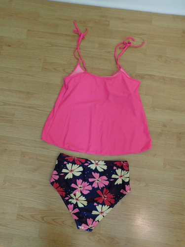 Pink High Waisted Tankini - XXL (18-20) - Flowers - New - Multi Color - Picture 3 of 3