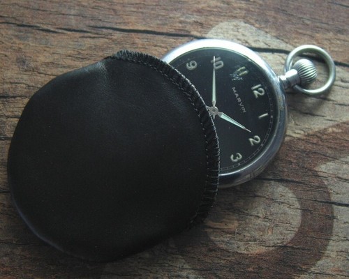 Black Leather Pouch for Pocket Watch 60-50mm, 50-40mm, 70-60mm - Picture 2 of 2