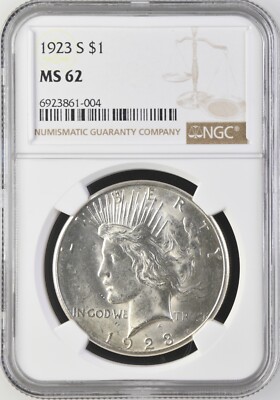 1923 S Peace Silver $1 NGC MS 62 BX10-21 | eBay