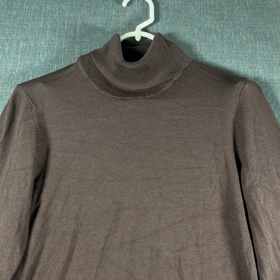 Etcetera 女式毛衣 L 码棕色长袖海龟颈部粘胶尼龙 — 第 2/4 张图片