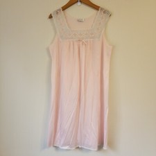 Vtg Vanity Fair Nightie Pink Sleeveless Lace Trim Nightgown L USA Romantic Charm