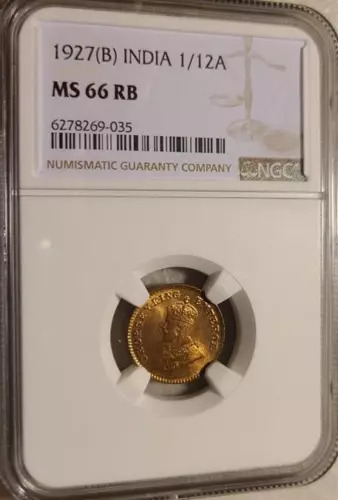 India 1/12 Anna 1927B NGC MS 66 RB
