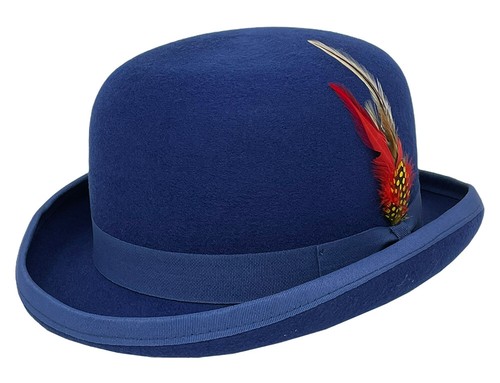 💎Quality Hand Made Mens Bowler Hat With Feather & Satin Lining 100% Wool - Picture 6 of 18