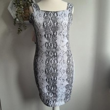 Nasty Gal Snake Print Bodycon Dress UK 10 Monochrome Zip Back Stretch